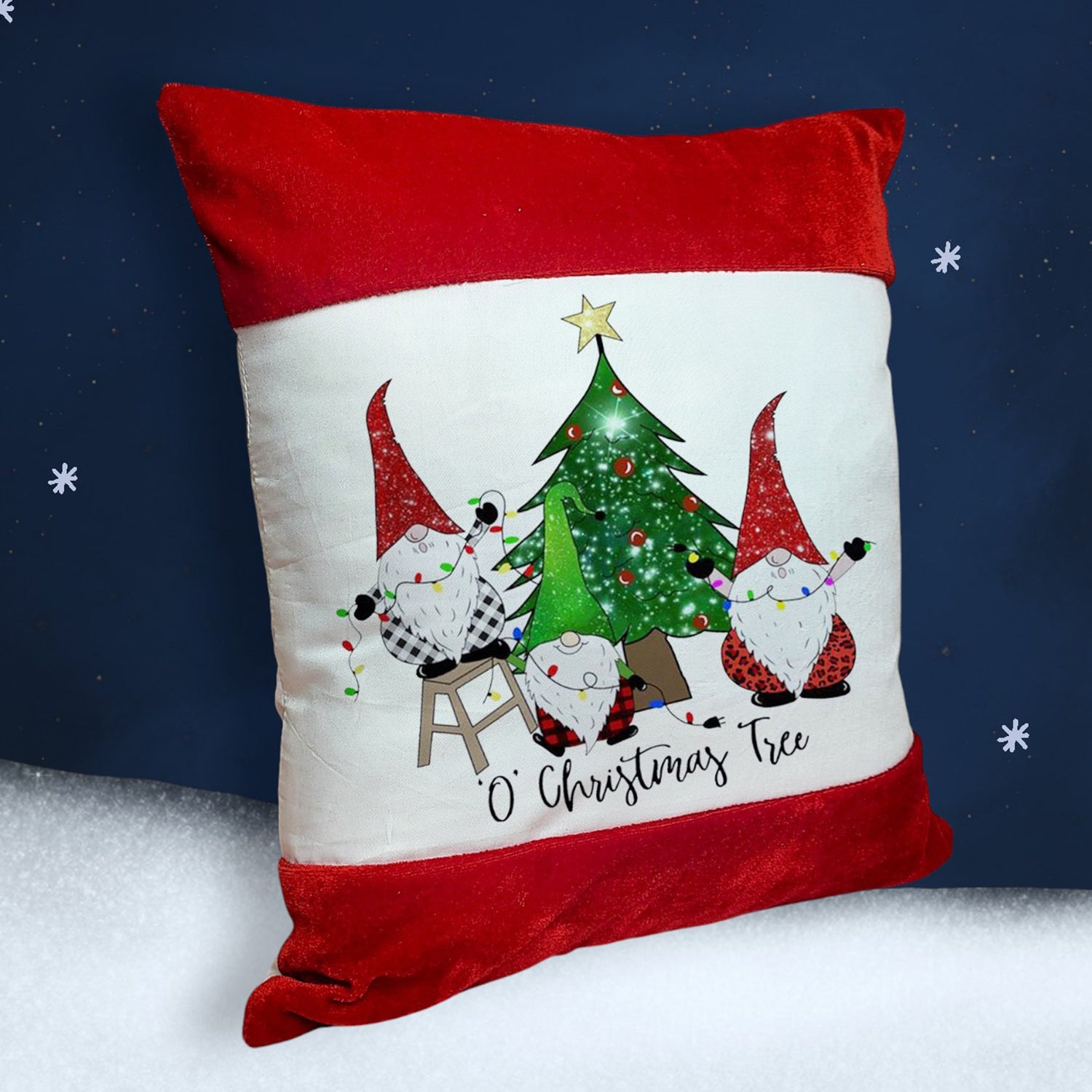 Premium Christmas Cushion Cover with Gnome & Tree Print