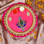 Handcrafted Peacock Bhai Dooj Puja Thali Set - Pink & Gold Elegance