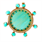 Handcrafted Sea-Green & Gold Bhai Dooj Pooja Thali Set – Includes Designer Greeting Card, Sacred Moli Thread, and Beaded Pom-Pom Decor