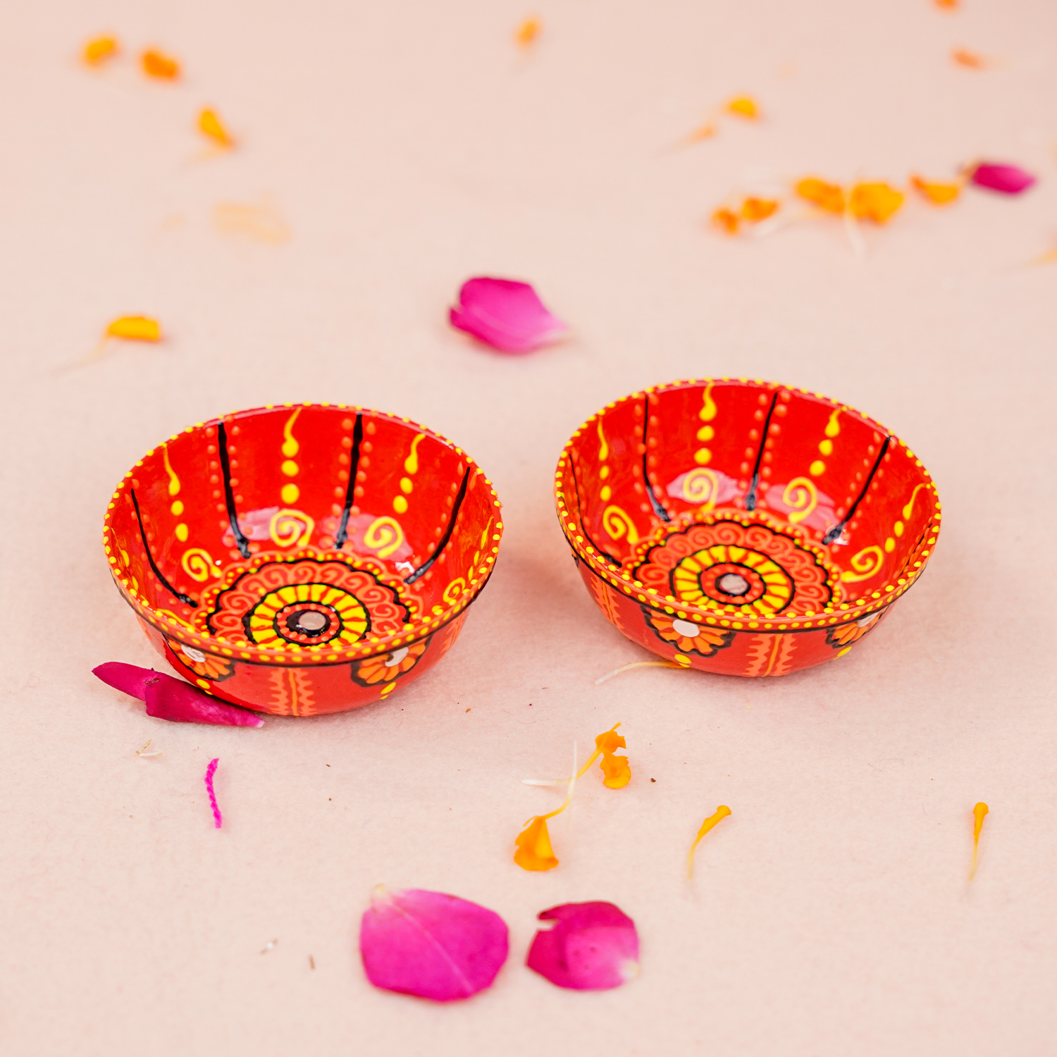 Handcrafted Red Mandala Art Bhai Dooj Pooja Thali Set – Includes 2 Matching Bowls, and Sacred Moli Thread – Traditional Ethnic Decor