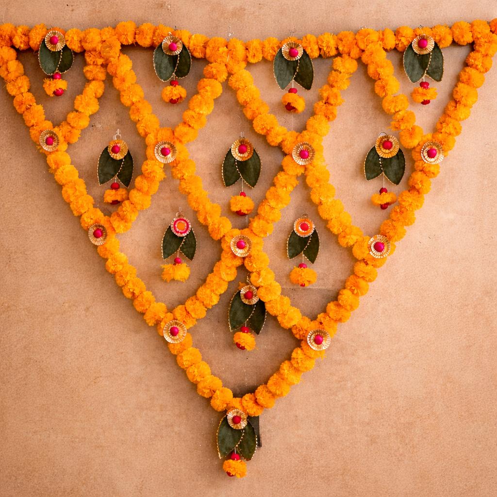 Traditional Marigold & Mango Leaf Toran – Vibrant Festive Door & Wall Decor