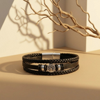 American Style Genuine Leather Multi-Layer Braided Bracelet with Stainless Steel Magnetic Buckle for Men & Boys