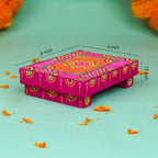 Hand-Painted Small Wooden Rani MDF Chowki – Artisanal Pink Mandala Puja Bajot for Home Decor