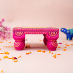Hand-Painted Small Square Wooden Rani MDF Chowki – 6 x 6 Artisanal Pink Mandala Puja Bajot for Home Decor