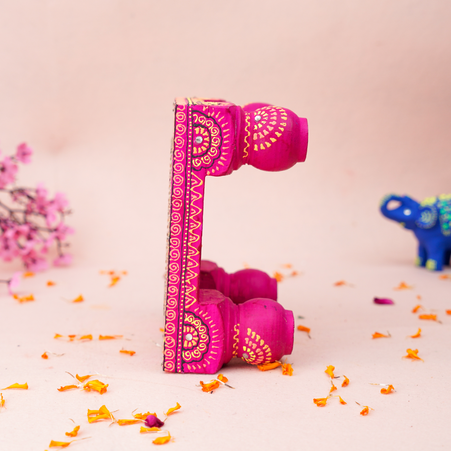 Hand-Painted Small Square Wooden Rani MDF Chowki – 6 x 6 Artisanal Pink Mandala Puja Bajot for Home Decor