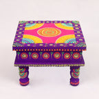 Hand-Painted Wooden MDF Chowki – Artisanal Purple Mandala Puja Bajot for Home Decor & Spiritual Rituals