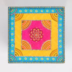 Hand-Painted Wooden MDF Chowki – Artisanal Blue Mandala Puja Bajot for Home Decor & Spiritual Rituals