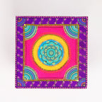 Hand-Painted Wooden MDF Chowki – Artisanal Purple & Pink Mandala Puja Bajot for Home Decor