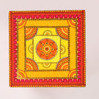 Hand-Painted Wooden MDF Chowki – Artisanal Red & Gold Mandala Puja Bajot for Spiritual Decor