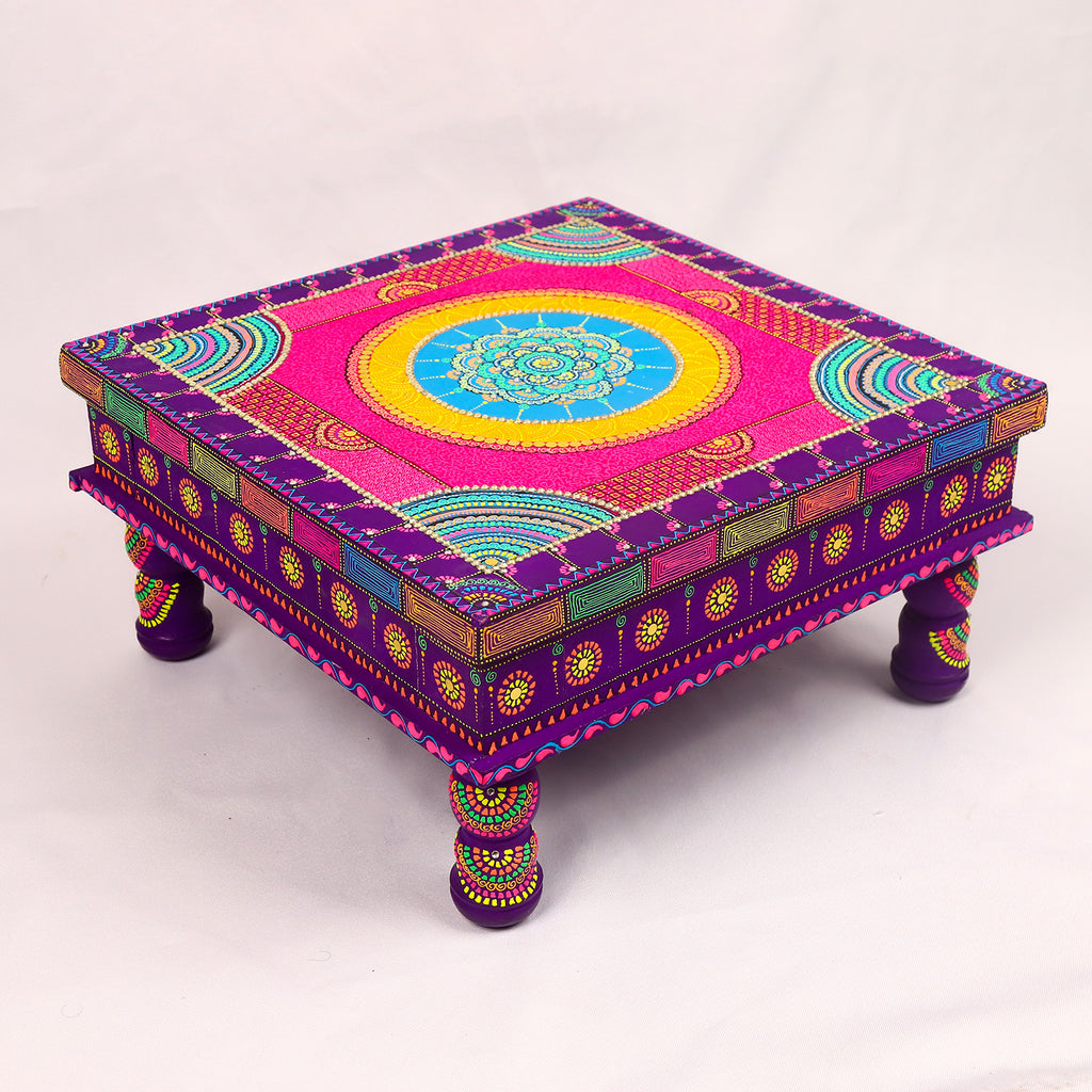 Exquisite Hand-Painted Meenakari Pooja Chowki – Vibrant Festive Pedestal