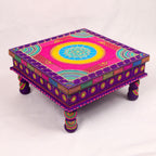 Exquisite Hand-Painted Meenakari Pooja Chowki – Vibrant Festive Pedestal