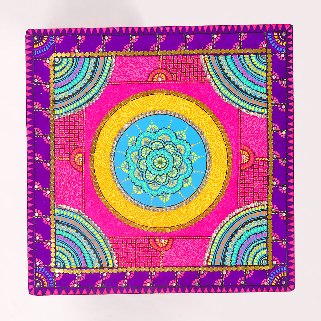 Exquisite Hand-Painted Meenakari Pooja Chowki – Vibrant Festive Pedestal