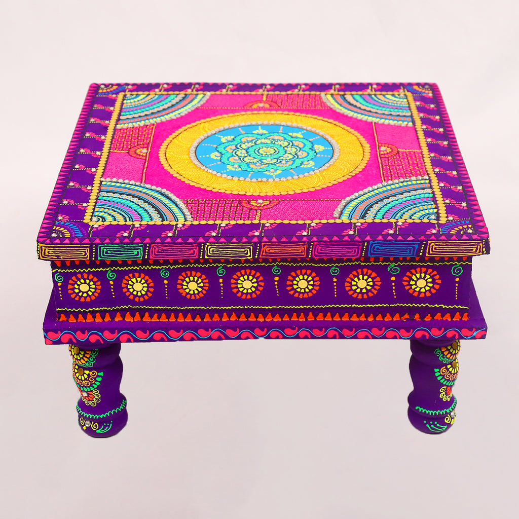 Exquisite Hand-Painted Meenakari Pooja Chowki – Vibrant Festive Pedestal