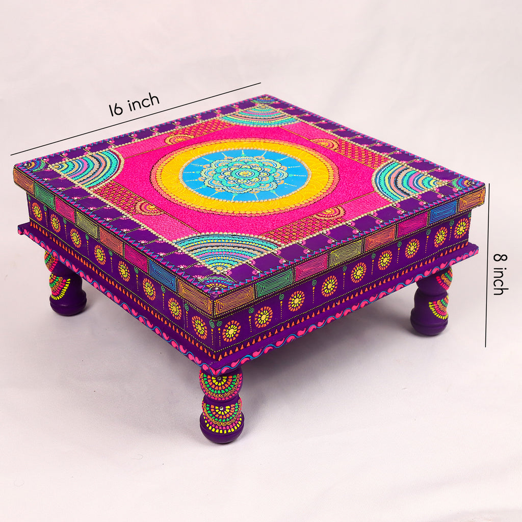 Exquisite Hand-Painted Meenakari Pooja Chowki – Vibrant Festive Pedestal