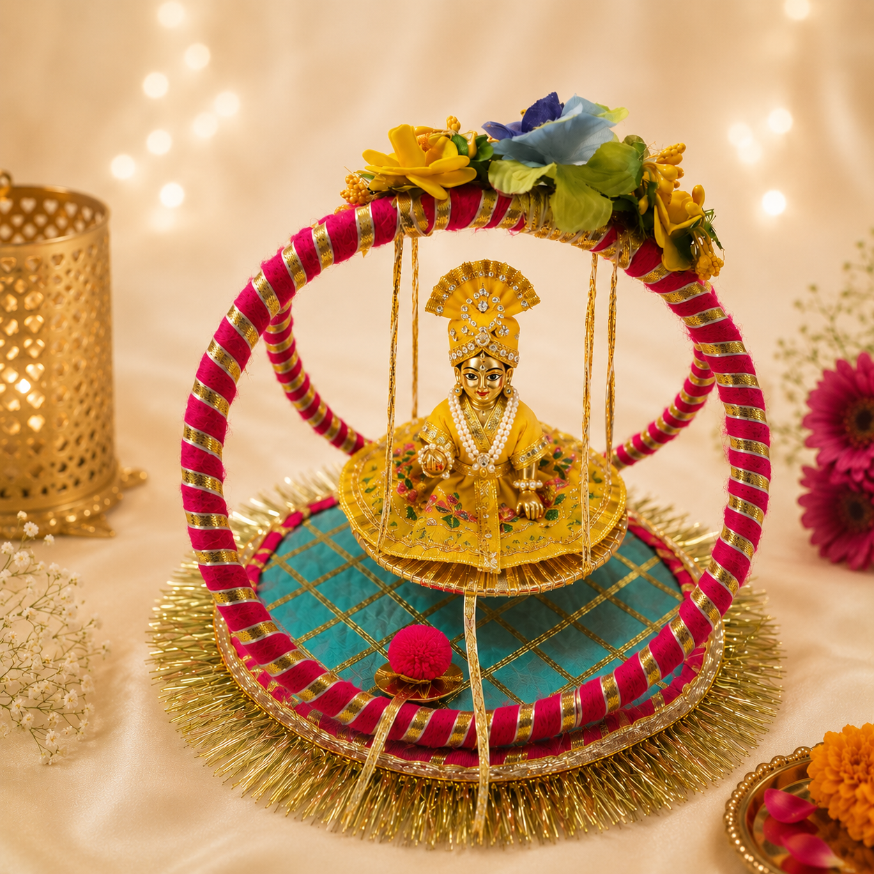 Floral Jhula Laddu Gopal Singhasan