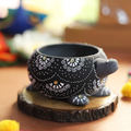 Hand-Painted Black Tortoise Terracotta Diya