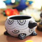 Hand-Painted Vibrant Mandala White Tortoise Terracotta Diya