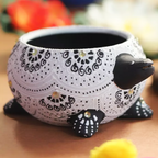Hand-Painted Vibrant Mandala White Tortoise Terracotta Diya