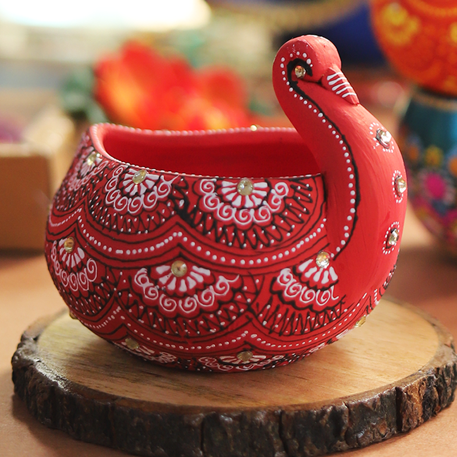 Hand-Painted Terracotta Diya – Artisan Mandala Tea Light Holder