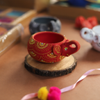 Hand-Painted Red Elephant Terracotta Diya – Artisan Elephant Tealight Holder