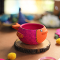 Hand-Painted Pink Fish Terracotta Diya – Vibrant Marine-Inspired Tea Light Holder