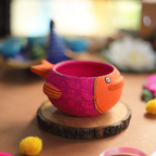 Hand-Painted Pink Fish Terracotta Diya – Vibrant Marine-Inspired Tea Light Holder
