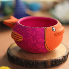 Hand-Painted Pink Fish Terracotta Diya – Vibrant Marine-Inspired Tea Light Holder