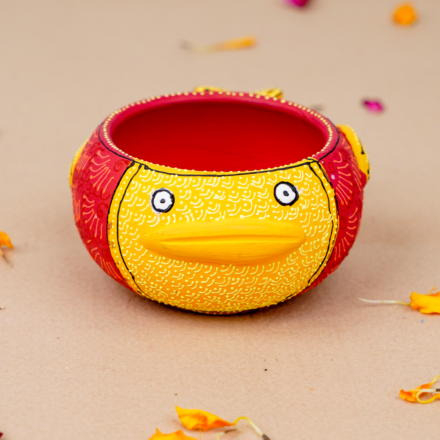 Hand-Painted Terracotta Red Fish Tealight Holder – Artisanal Home Decor & Festive Gift