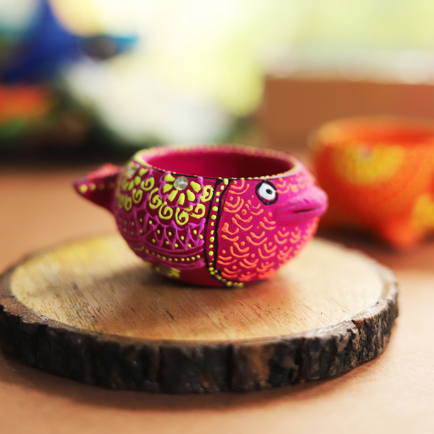 Hand-Painted Terracotta Animal Tealight Set – Artisanal 4-Piece Festive Home Decor Gift Box