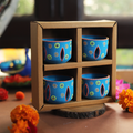Hand-Painted Blue Terracotta Jali Cut Tealight Set – 4-Piece Artisanal Floral Design Gift Box