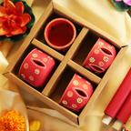 Hand-Painted Red Terracotta Jali Cut Tealight Set – 4-Piece Artisanal Floral Design Gift Box