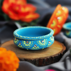 Hand-Painted Terracotta Multi-Color Tealight Set – 4-Piece Artisanal Floral Design Gift Box