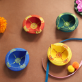 Hand-Painted Terracotta Flat Diya Set – Artisanal 4-Piece Festive Oil Lamps for Home Decor