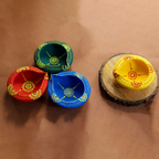 Hand-Painted Terracotta Flat Diya Set – Artisanal 4-Piece Festive Oil Lamps for Home Decor