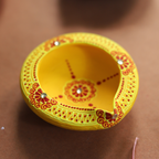 Hand-Painted Terracotta Flat Diya Set – Artisanal 4-Piece Festive Oil Lamps for Home Decor