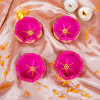 Hand-Painted Terracotta Lotus Diya Set – 4-Piece Artisanal Floral Oil Lamps for Festive Decor