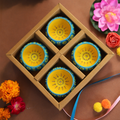 Hand-Painted Terracotta Dekhchi Diya Set – 4-Piece Artisanal Floral Oil Lamps for Festive Decor