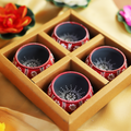 Hand-Painted Terracotta Red Dekhchi Diya Set – Artisanal 4-Piece Festive Oil Lamps for Home Decor