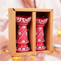 Hand-Painted Terracotta Red Paisley Diya Set – 2-Piece Artisanal Elevated Pillar Lamps for Festive Decor
