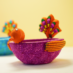 Hand-Painted Terracotta Rani Bird Tealight Diya – Artisanal Purple Bird Home Decor & Festive Gift