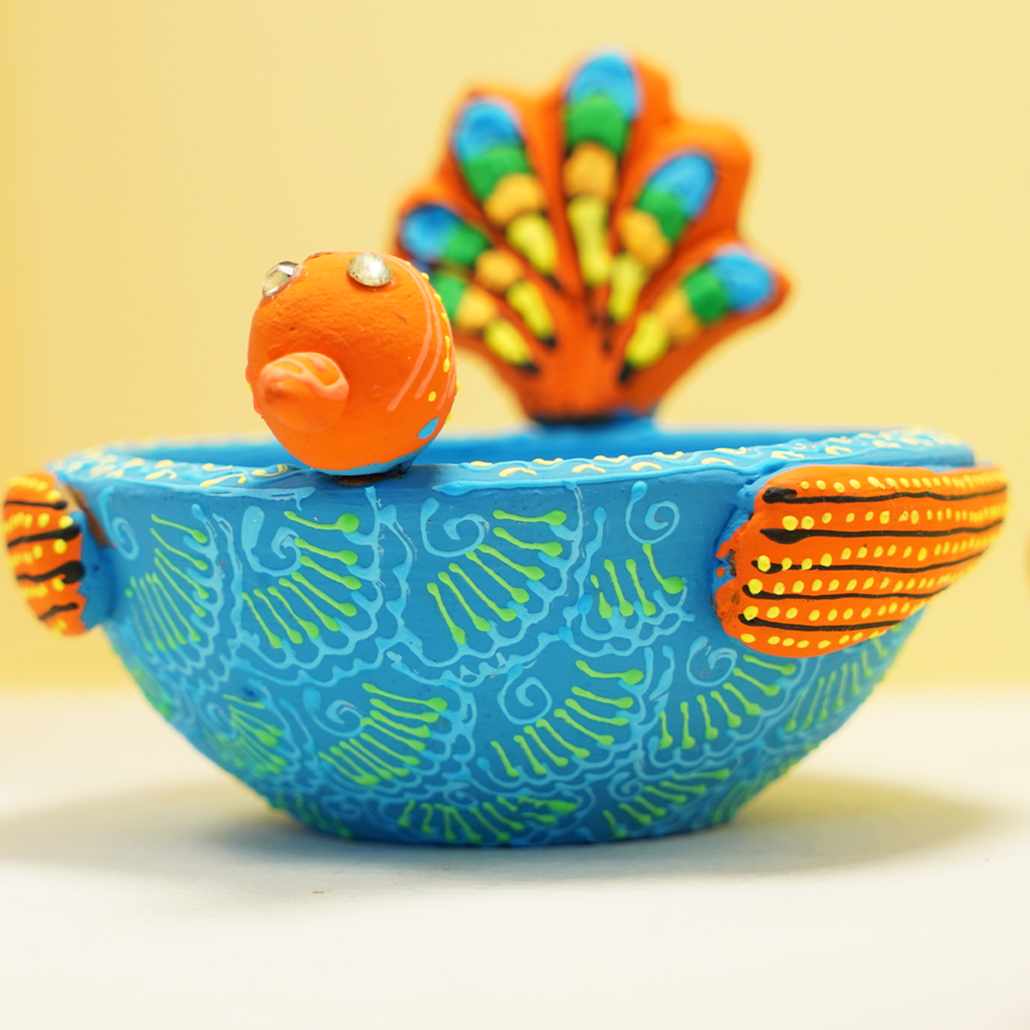Hand-Painted Blue Terracotta Bird Tealight Diya – Artisanal Bird-Inspired Home Decor & Festive Gift