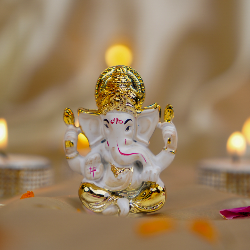 Royal Diwali Dry Fruit Gift Box – Antique Golden Carved Box with Pistachios, Almonds, Cashews, Raisins, Ganesha Idol, and Traditional Greeting Scroll