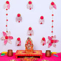 Handcrafted Gota Patti Flower Mandir Backdrop – Ethnic Pink Floral Wall Decor & Pooja Room Background Set