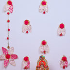 Handcrafted Gota Patti Flower Mandir Backdrop – Ethnic Pink Floral Wall Decor & Pooja Room Background Set