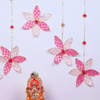 Handcrafted Gota Patti Flower Mandir Backdrop – Ethnic Pink Floral Wall Decor & Pooja Room Background Set
