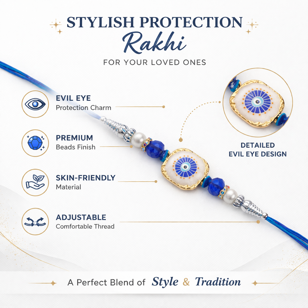 Square Dial Evil Eye Designer Rakhi