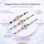 Heart Dial Evil Eye Designer Rakhi Set of 3