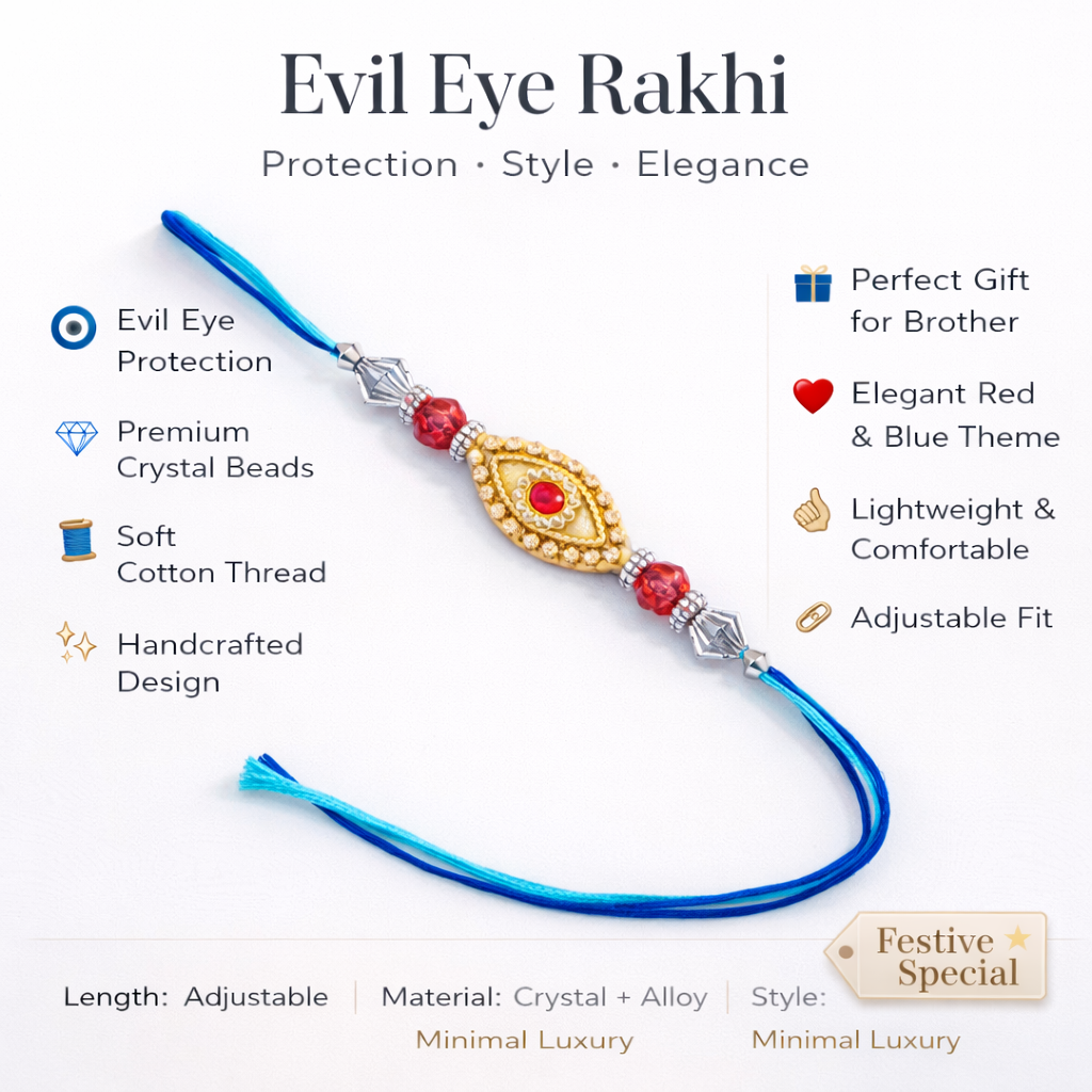 Blue Thread Rakhi with Red Stone Center