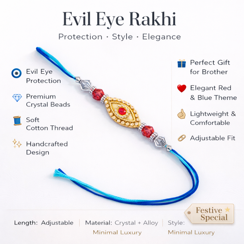 Blue Thread Rakhi with Red Stone Center