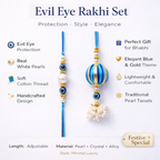 Striped Pom-Pom Evil Eye Bhai-Bhabhi Rakhi Set